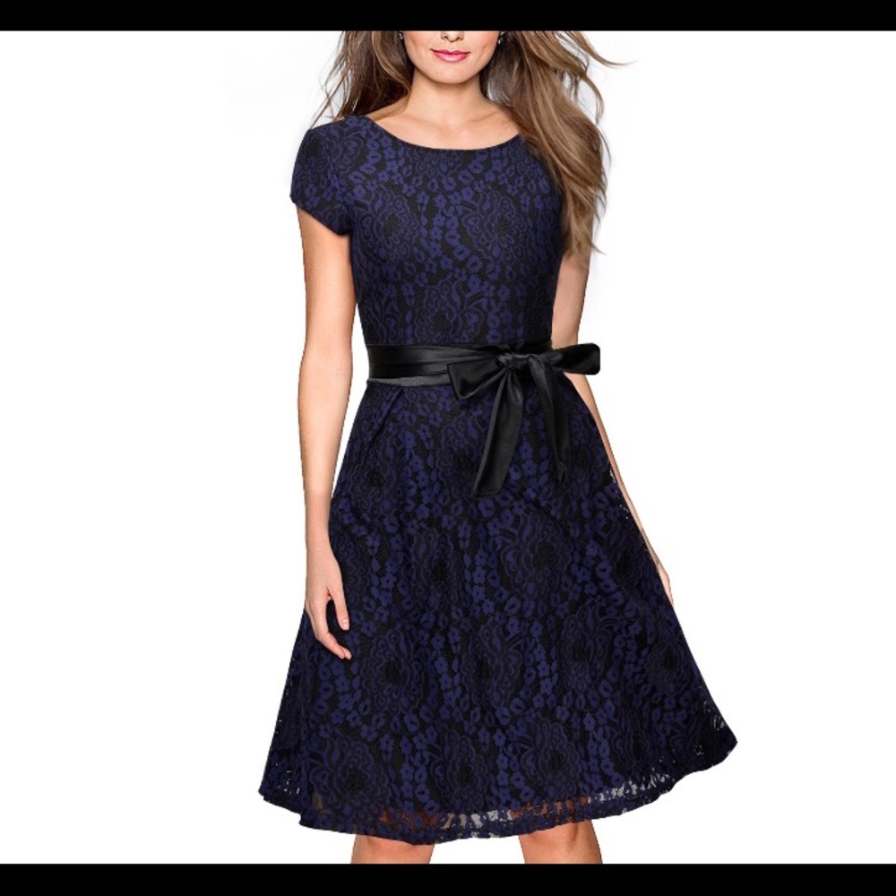 Navy Blue & Black Lace Dress